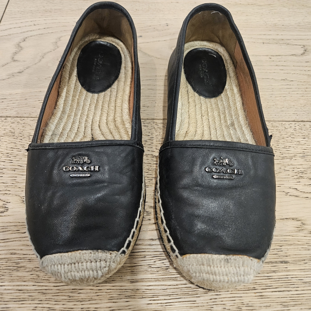 Coach Rhodelle Espadrilles Black Leather Size 7 - Picture 2 of 9